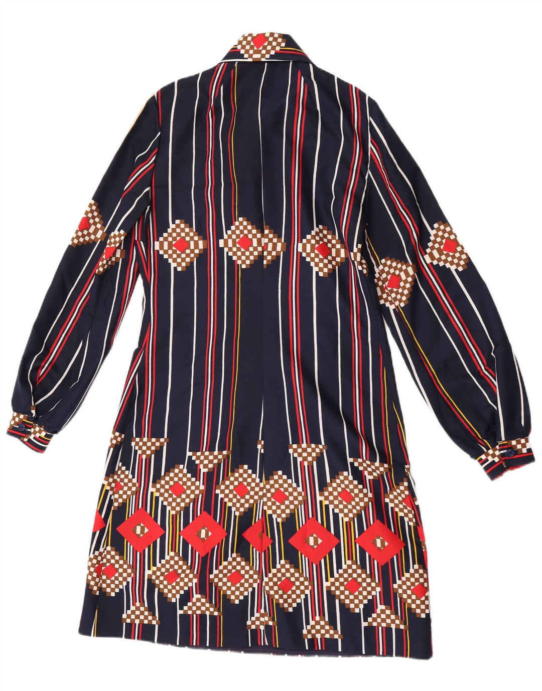 Abito camicia pullover vintage da donna UK 12 medio blu navy a righe