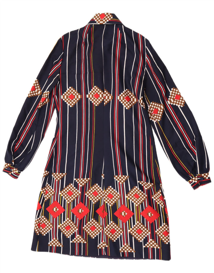 Abito camicia pullover vintage da donna UK 12 medio blu navy a righe