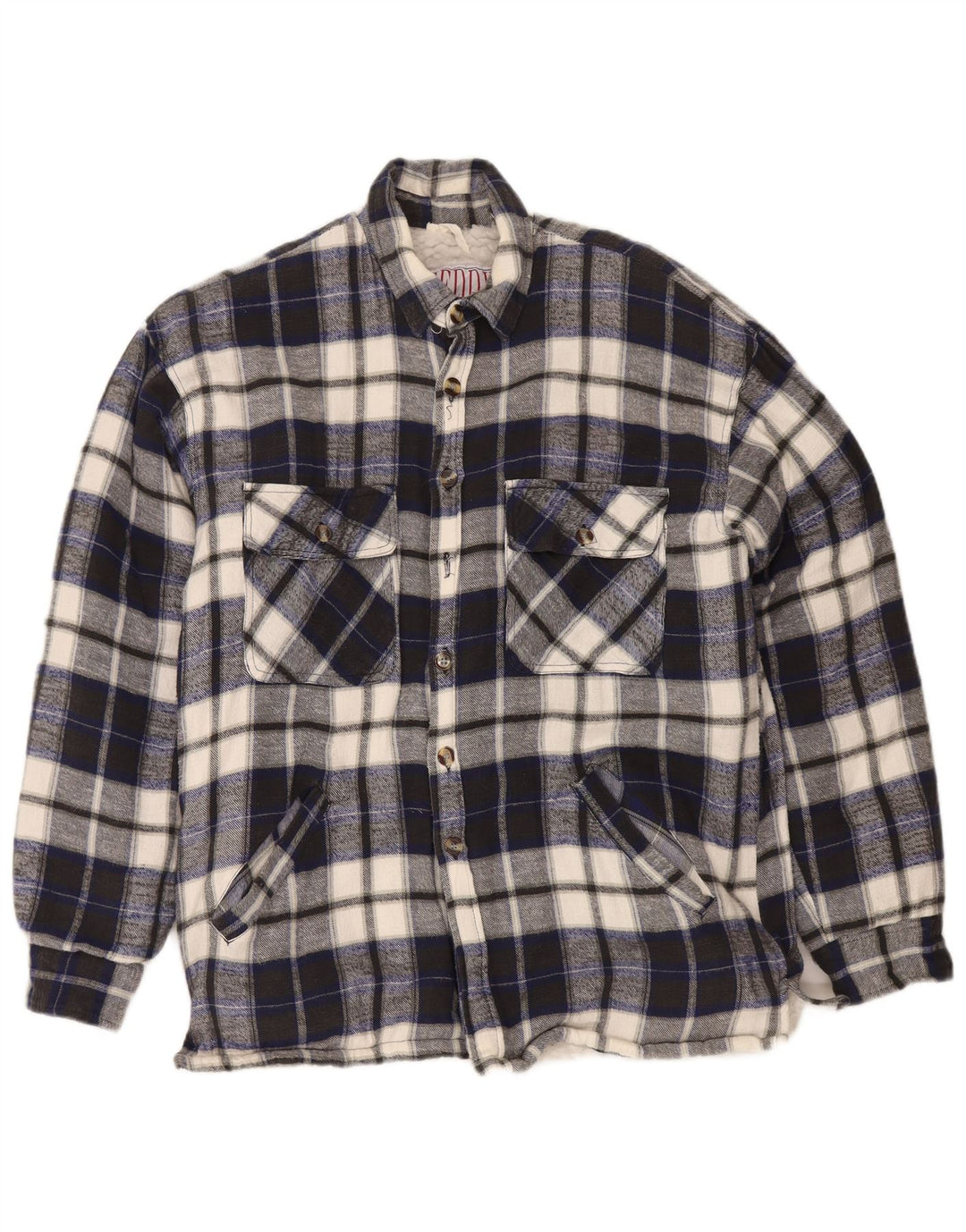 Camicia vintage da uomo in flanella da boscaiolo a quadri blu navy medio