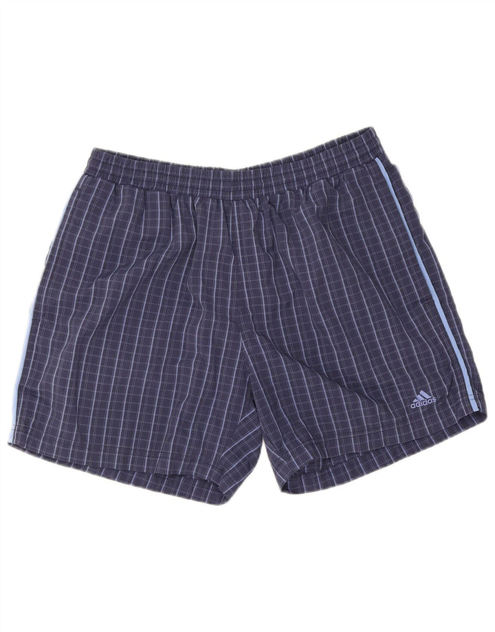 Pantaloncini da bagno Adidas da uomo medi in poliammide a quadri blu navy