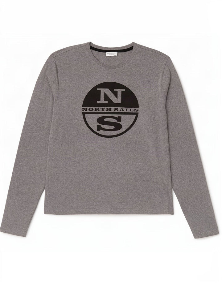 North Sails Maglietta grafica da uomo a maniche lunghe in cotone grigio screziato