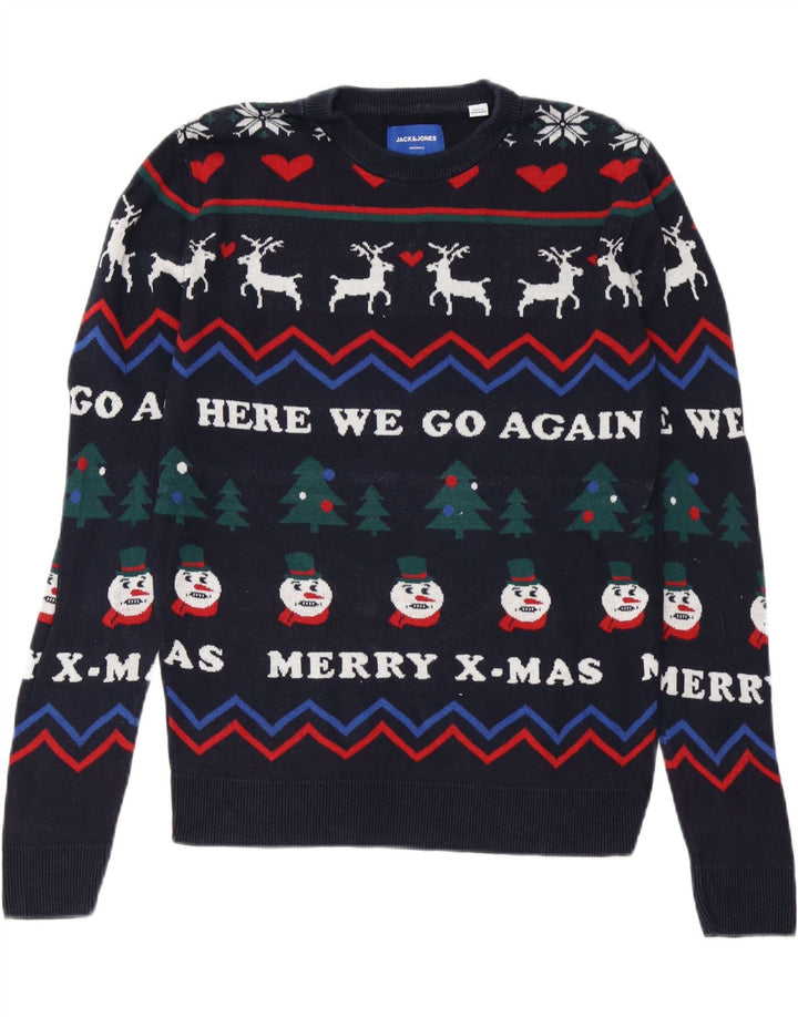 Maglione maglione girocollo da uomo Jack & Jones piccolo blu navy natalizio