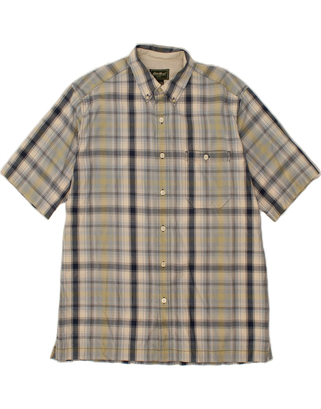 EDDIE BAUER Mens Tall Short Sleeve Shirt Large Blue Check Cotton Vintage Eddie Bauer and Second-Hand Eddie Bauer from Messina Hembry 