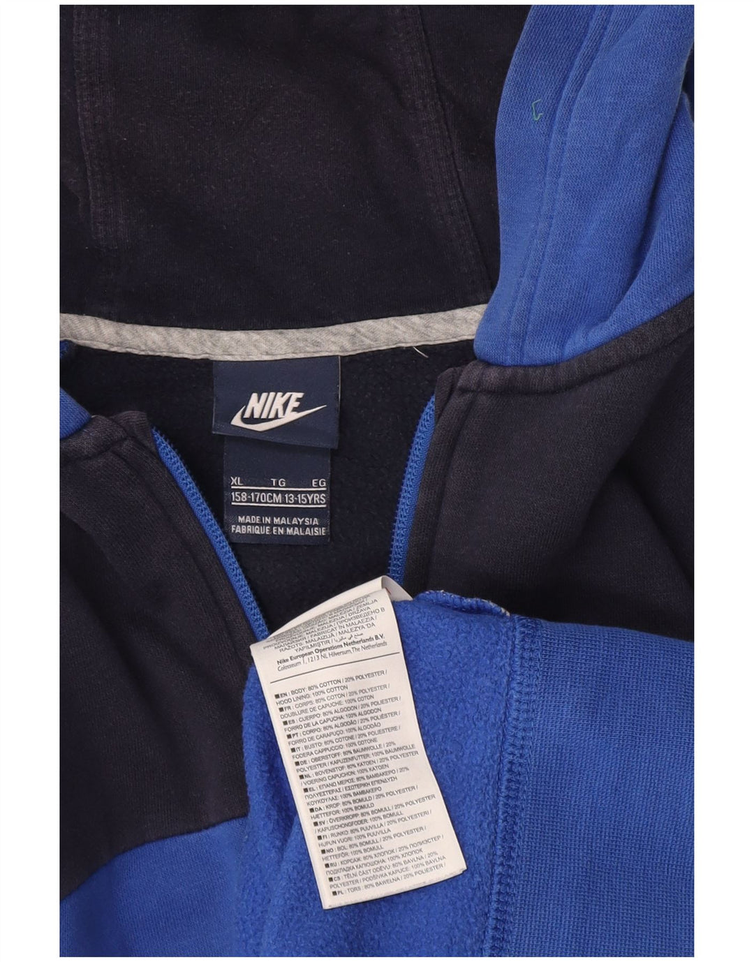 Felpa con cappuccio e zip NIKE per ragazzi 13-14 anni XL in cotone color block blu