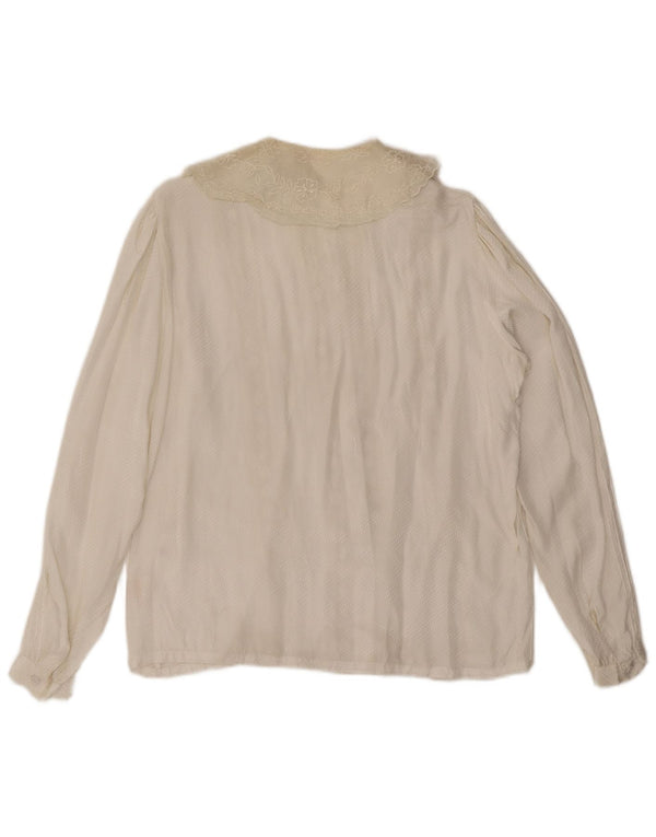 Camicetta camicia vintage da donna UK 14 Viscosa floreale bianco sporco medio