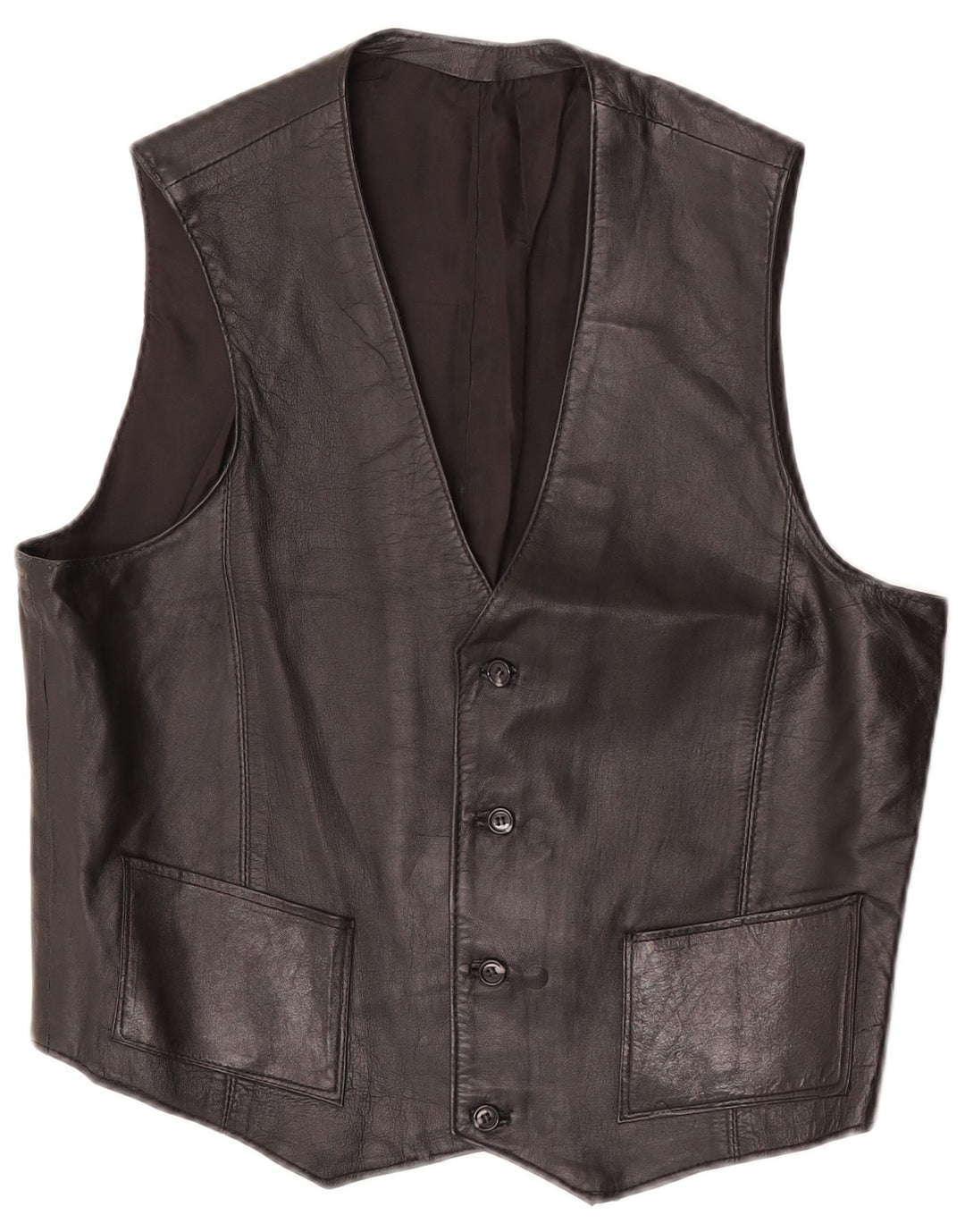 Gilet in pelle da donna vintage UK 12 medio nero