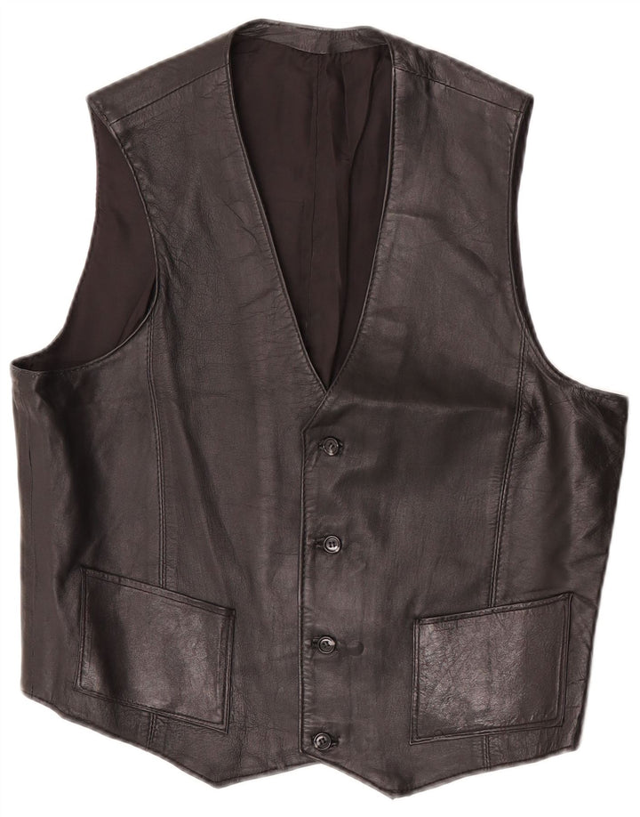 Gilet in pelle da donna vintage UK 12 medio nero