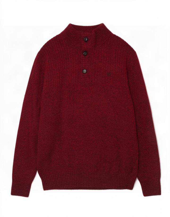 Crew Clothing Maglione da uomo con collo a bottoni Grande bordeaux screziato