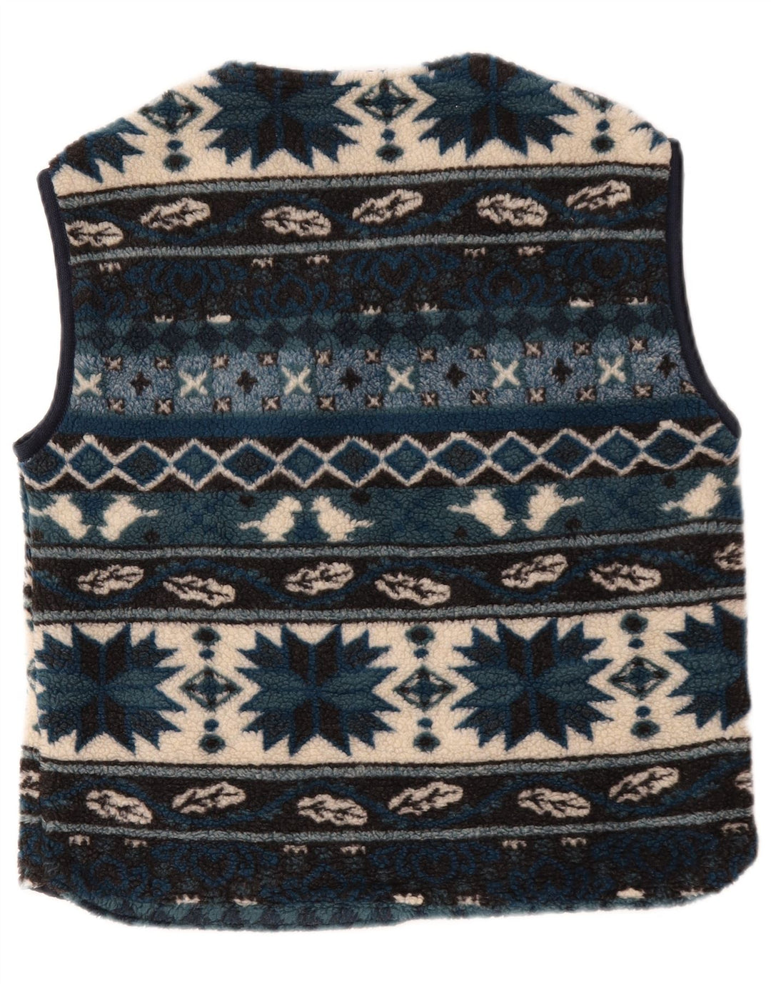 Gilet in pile da uomo vintage UK 38 blu medio geometrico