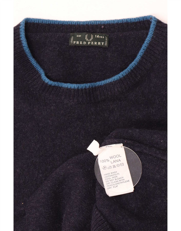 Maglione maglione girocollo da ragazzo Fred Perry 13-14 anni in lana blu navy