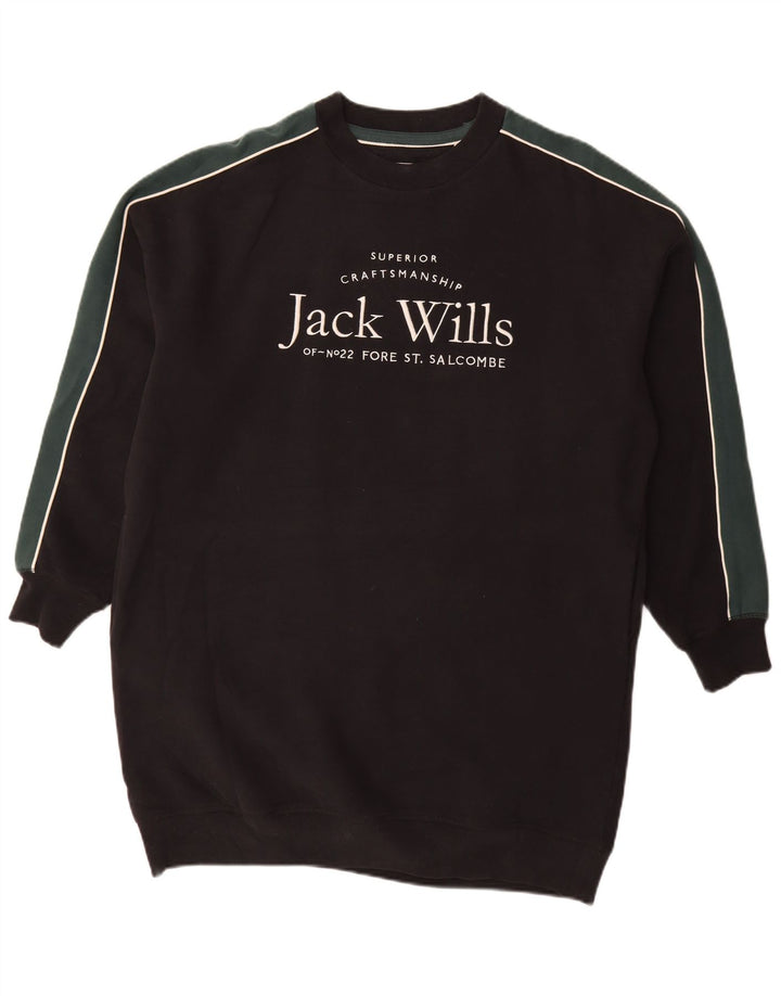 JACK WILLS Abito maglione grafico oversize da donna UK 12 Medio Nero