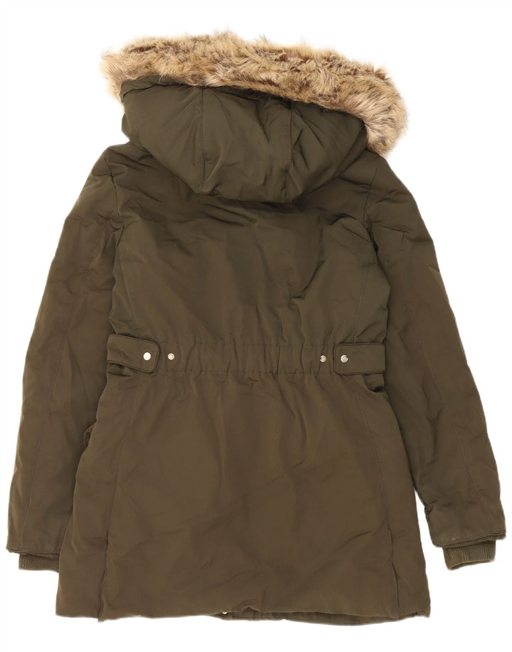 Giacca Parka Sherpa da donna con cappuccio ZARA UK 14 poliestere medio kaki