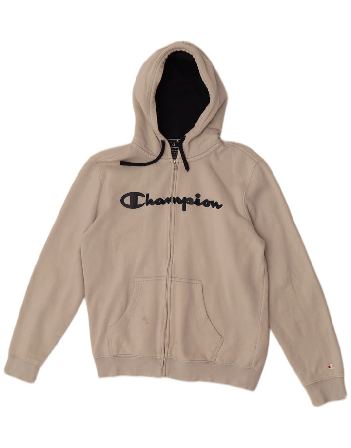 Maglione con cappuccio e zip grafica da uomo Champion in cotone bianco sporco medio