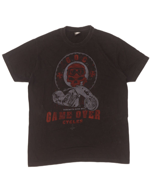T-shirt grafica da uomo vintage top grande in cotone nero