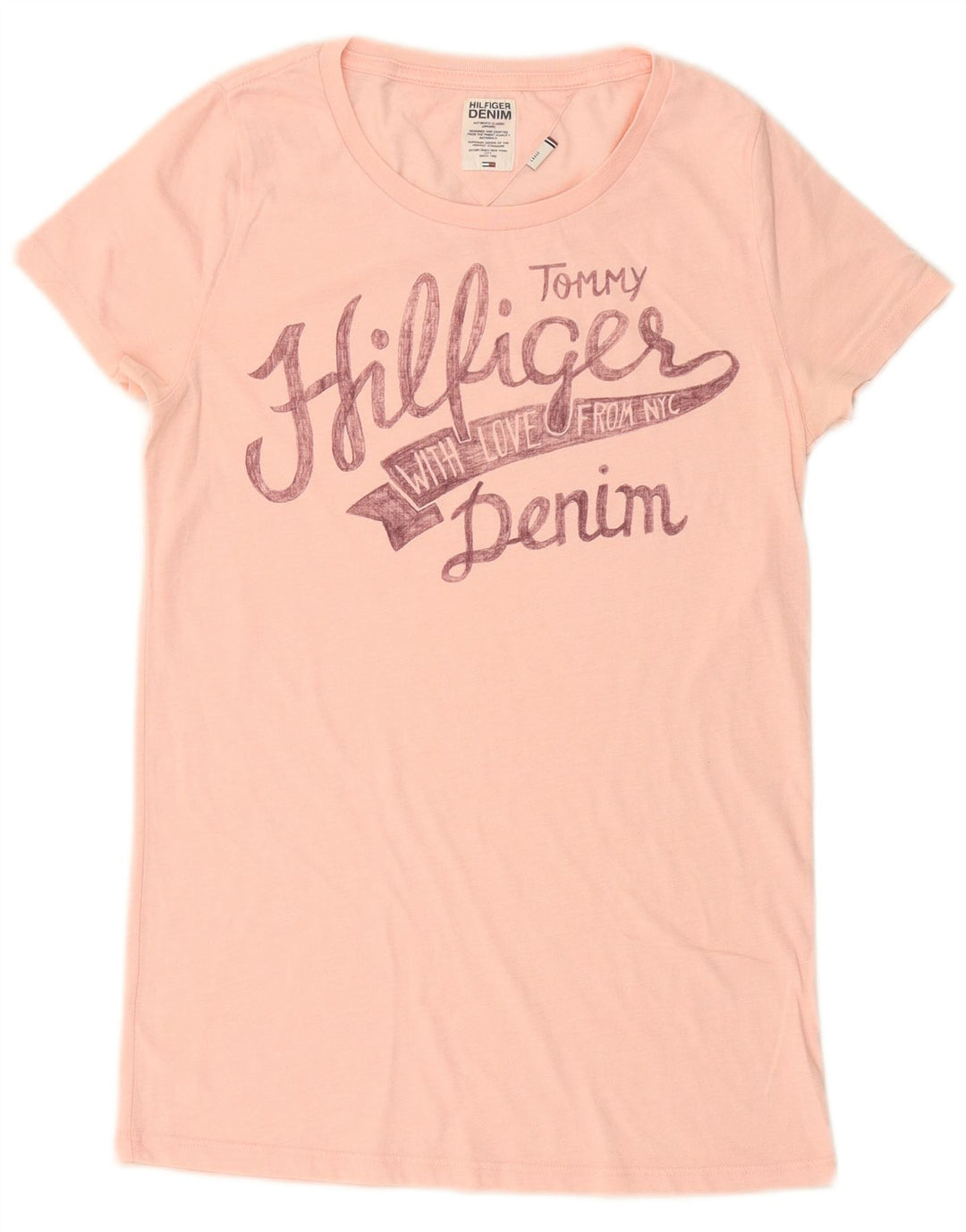 TOMMY HILFIGER T-shirt grafica da donna Top UK 14 Large Rosa
