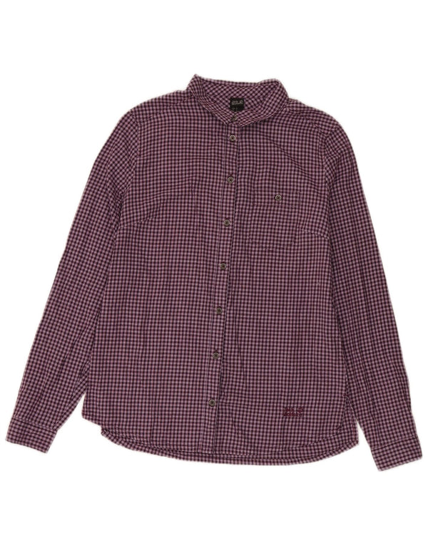 Jack Wolfskin Womens Flannel Shirt UK 8/10 Small Purple Gingham Cotton
