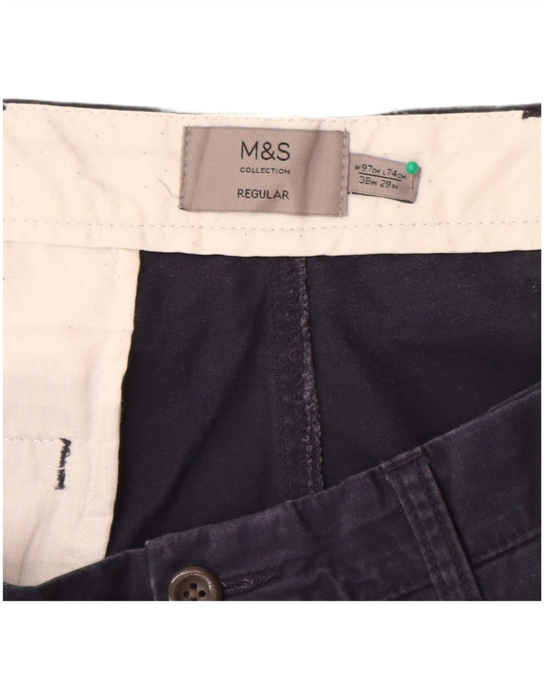 Pantaloni chino regolari dritti da uomo Marks & Spencer W38 L29 Blu Navy