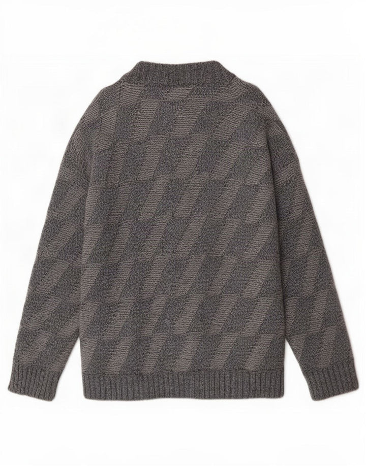 Maglione cardigan da uomo vintage grande geometrico blu