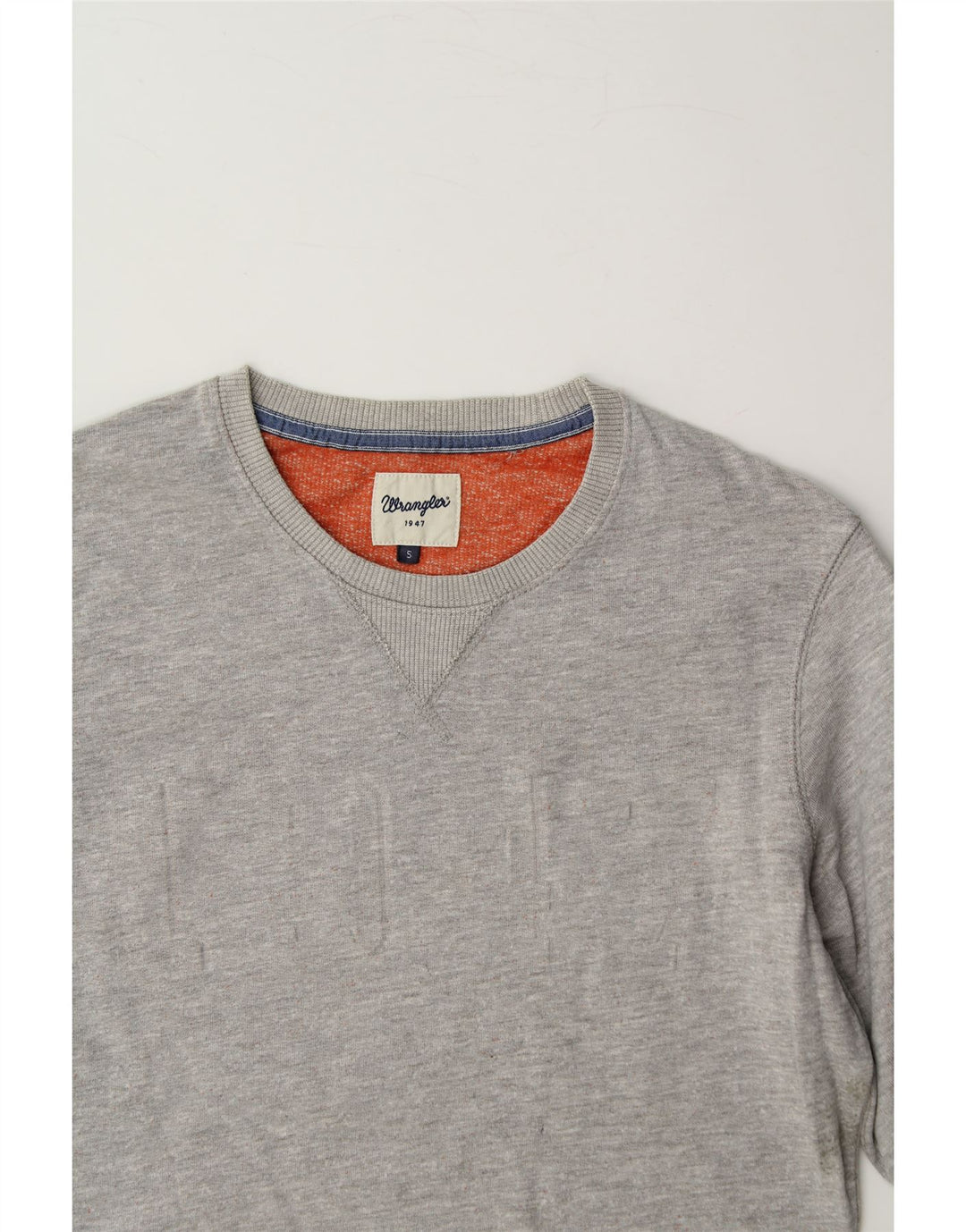 WRANGLER Mens Graphic Sweatshirt Jumper Small Grey Cotton Vintage Wrangler and Second-Hand Wrangler from Messina Hembry 