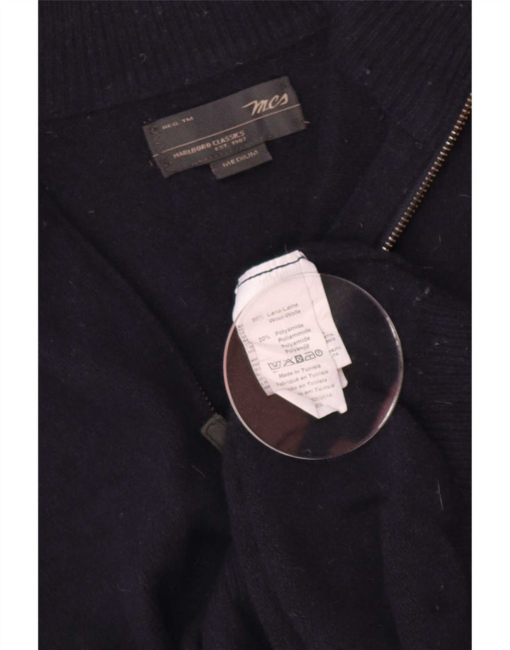 Marlboro Classics Maglione da uomo con zip e collo medio in lana blu navy