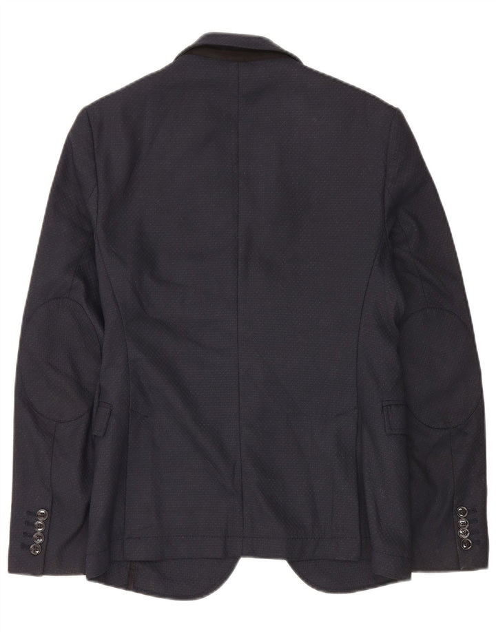 Giacca blazer da uomo a 2 bottoni Zara EU 46 Small poliestere geometrico blu navy