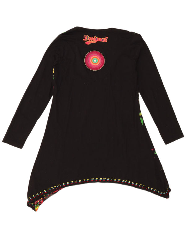 Desigual donna tunica asimmetrica grafica Top UK 18 XL cotone floreale nero
