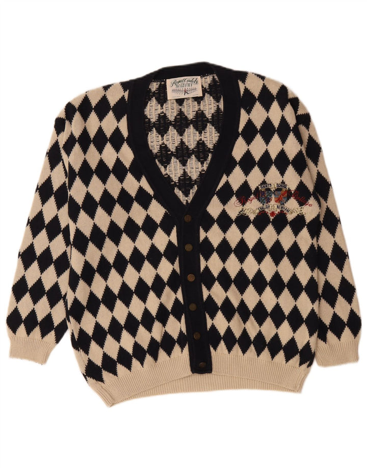 Maglione cardigan grafico da uomo vintage in cotone a rombi/diamante beige medio