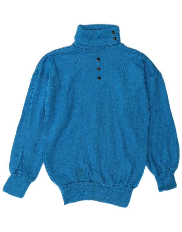 Maglione maglione vintage da donna con collo alto UK 14 Blu medio