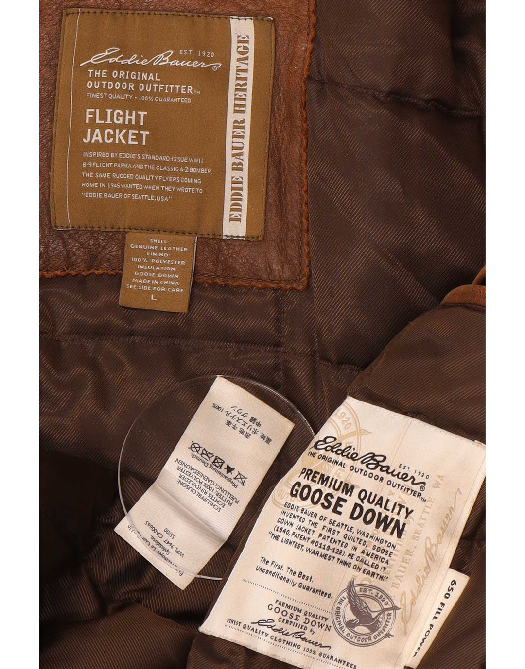Eddie Bauer Giacca in pelle imbottita da uomo UK 40 Large Marrone