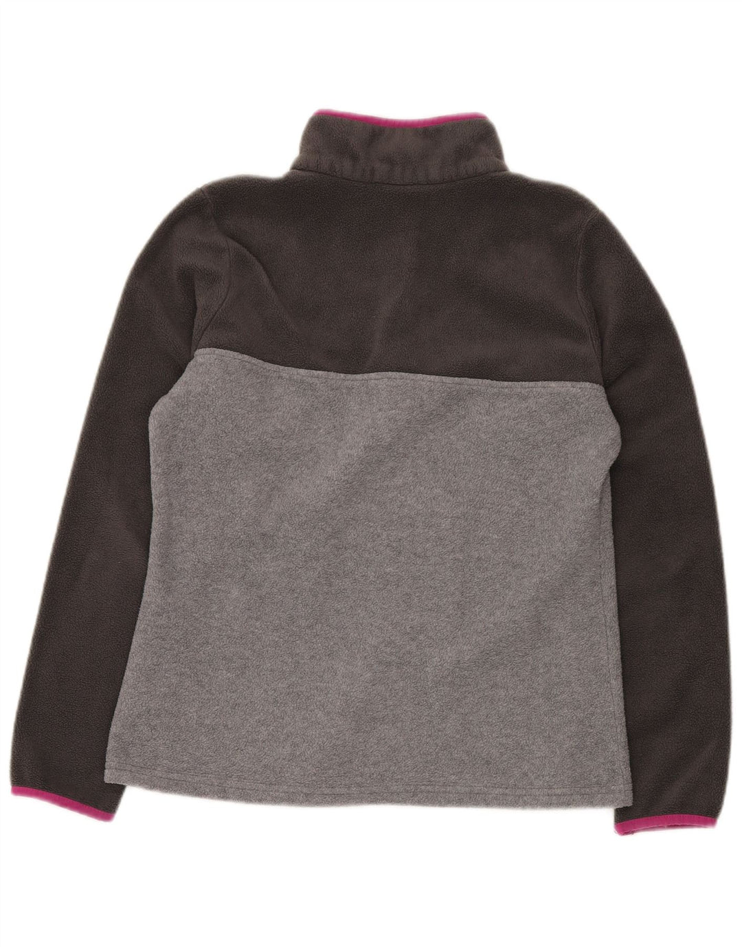 Maglione in pile da donna COLUMBIA con collo a bottoni UK 14 Blocco colore grigio medio