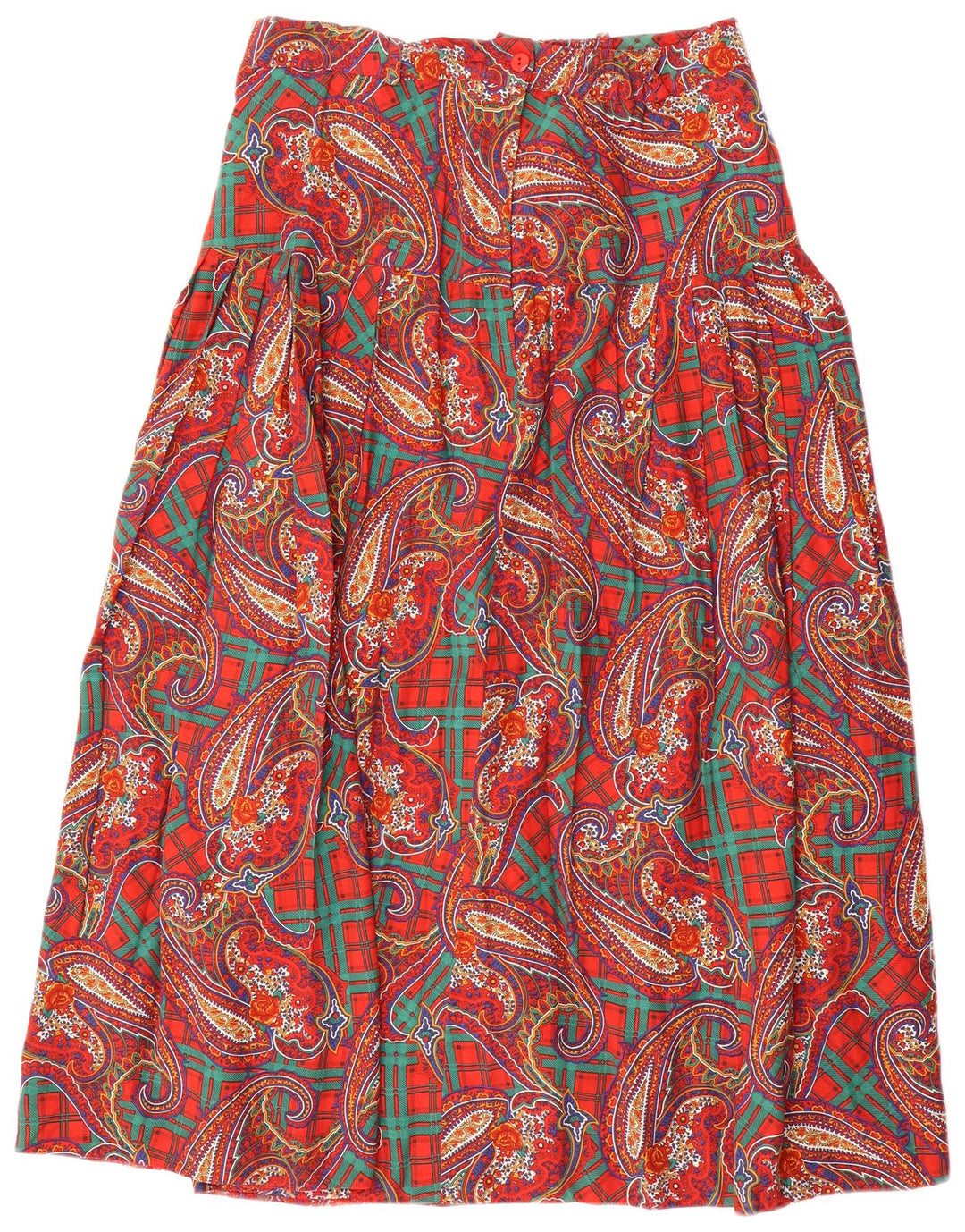 Gonna a trapezio a vita alta da donna LIBRA UK 14 Large W32 Red Paisley