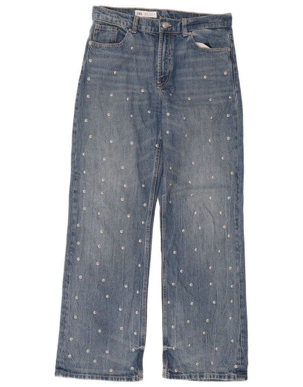 Jeans Zara da donna a gamba larga EU 38 Small W28 L31 Blu maculato