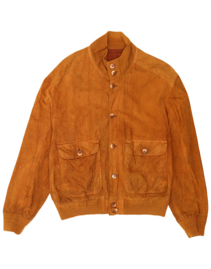 Giubbotto bomber vintage in pelle scamosciata da uomo IT 52 XL in pelle marrone