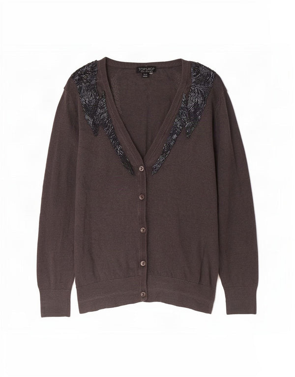 Maglione cardigan con maniche a 3/4 da donna Topshop UK 14 grande cotone grigio