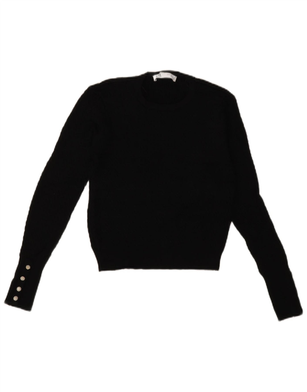 ZARA Womens Crop Crew Neck Jumper Sweater UK 12 Medium Black Viscose