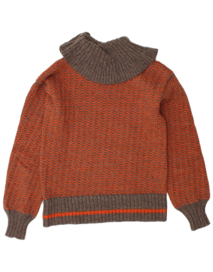 Maglione maglione collo alto da donna VINTAGE UK 10 Piccolo Chevron arancione