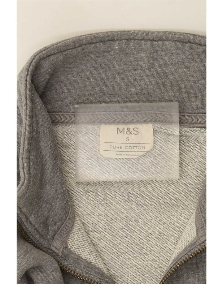 Felpa da uomo Marks & Spencer con zip e collo, piccola, in cotone grigio