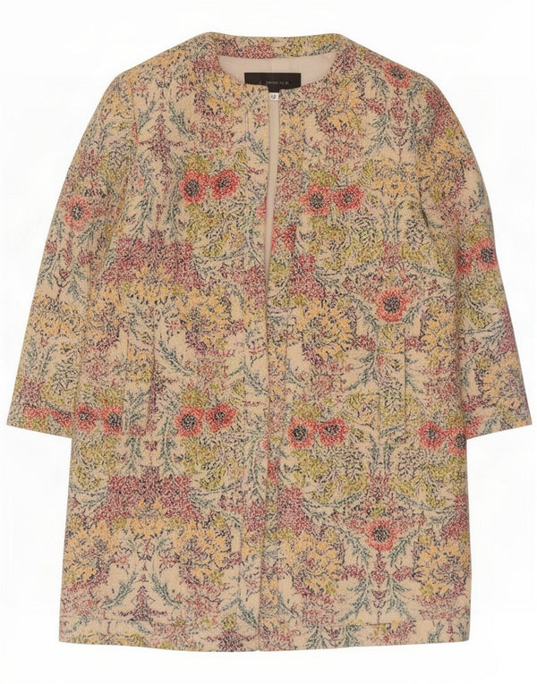 Zara Cappotto aperto da donna con maniche a 3/4 UK 14 Beige medio floreale