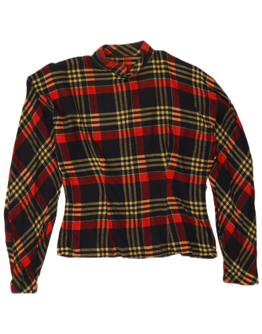 Top camicetta a maniche lunghe da donna vintage UK 14 grande quadretto rosso