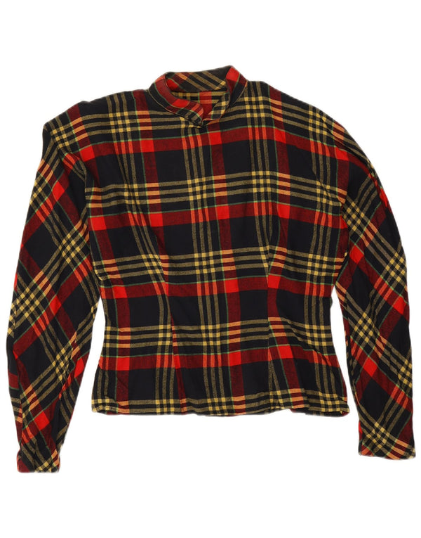 Top camicetta a maniche lunghe da donna vintage UK 14 grande quadretto rosso