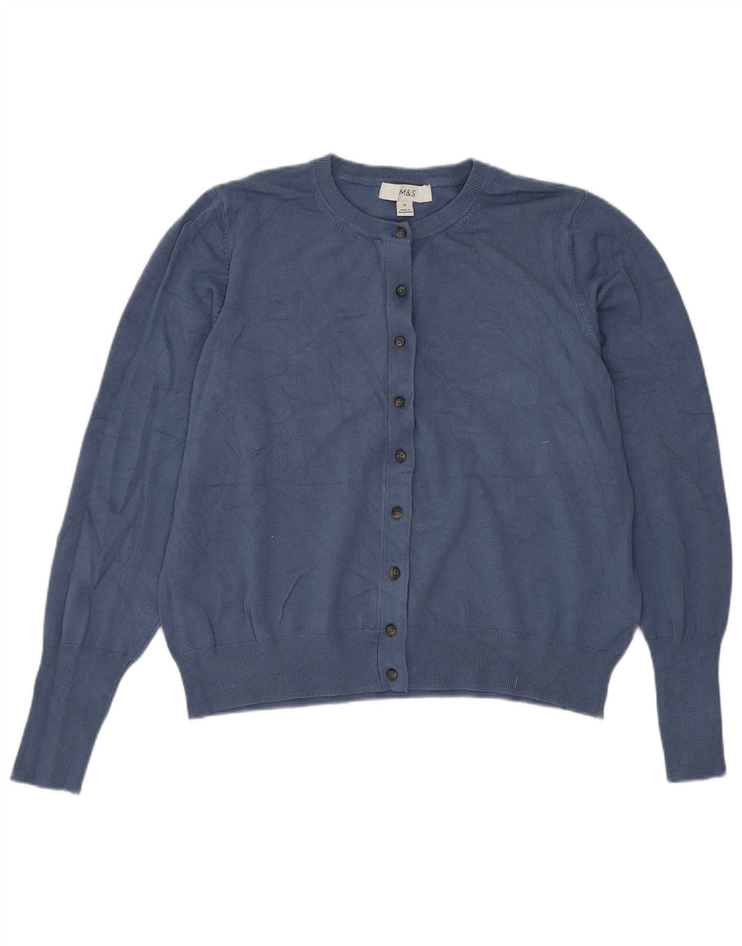 Maglione cardigan corto da donna Marks & Spencer UK 16 grande viscosa blu