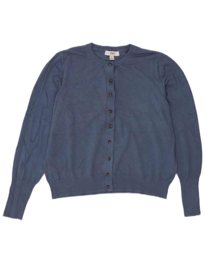Maglione cardigan corto da donna Marks & Spencer UK 16 grande viscosa blu