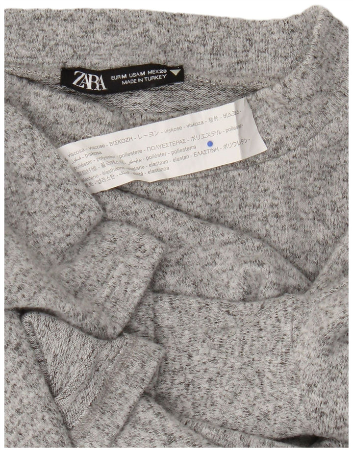 Top Zara da donna a maniche lunghe UK 12 Viscosa chiazzata grigio medio