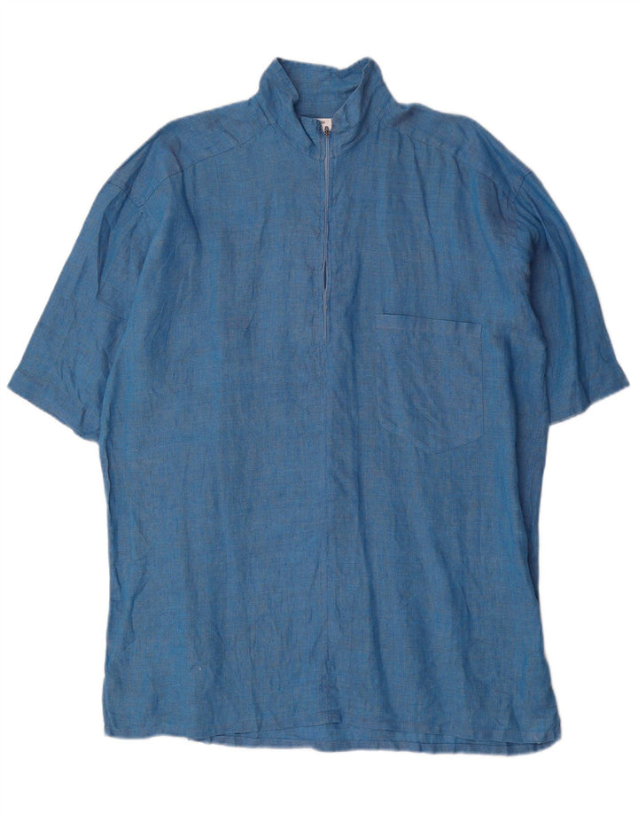 Camicia pullover a maniche corte da uomo Valentino taglia 43 17 XL lino blu