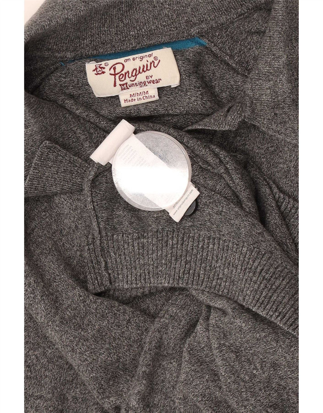 Maglione da uomo con collo alto Penguin in cotone grigio medio screziato