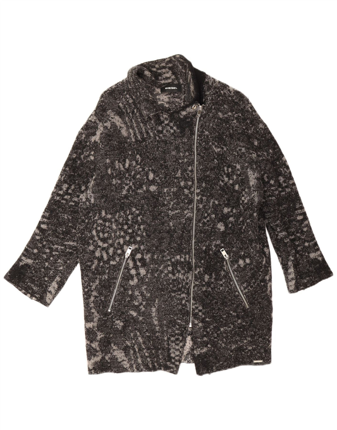 Cappotto oversize da donna Diesel UK 16 grande lana nera con stampa animalier