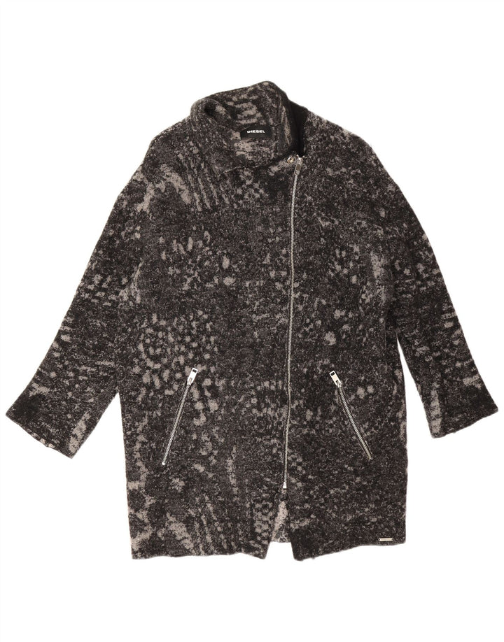 Cappotto oversize da donna Diesel UK 16 grande lana nera con stampa animalier