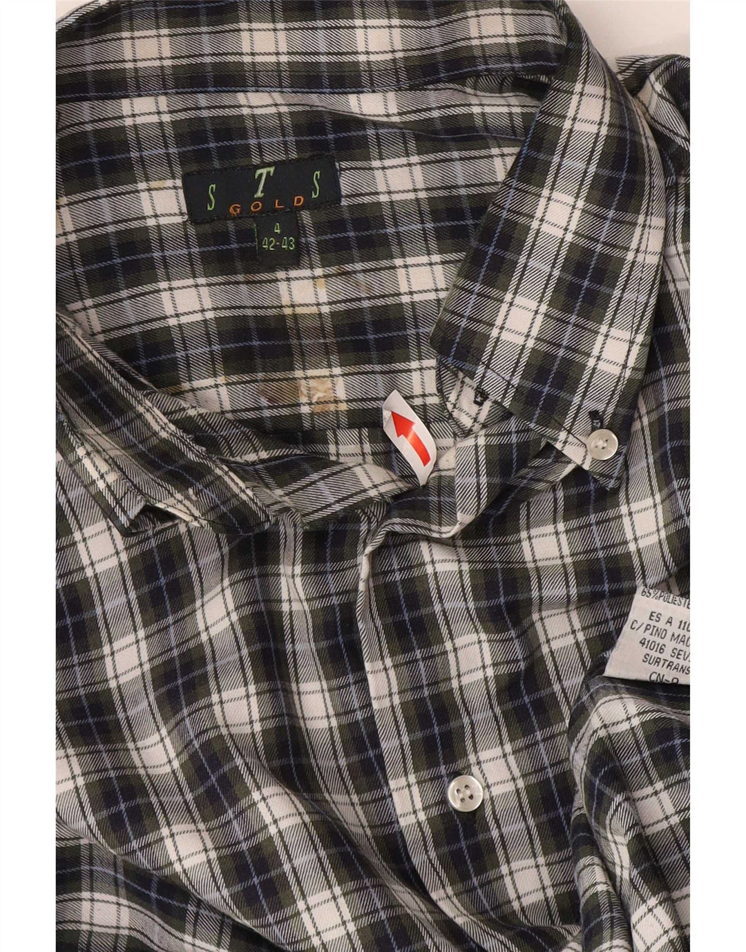 Camicia in flanella da uomo STS taglia 42/43 in poliestere a quadri blu grande