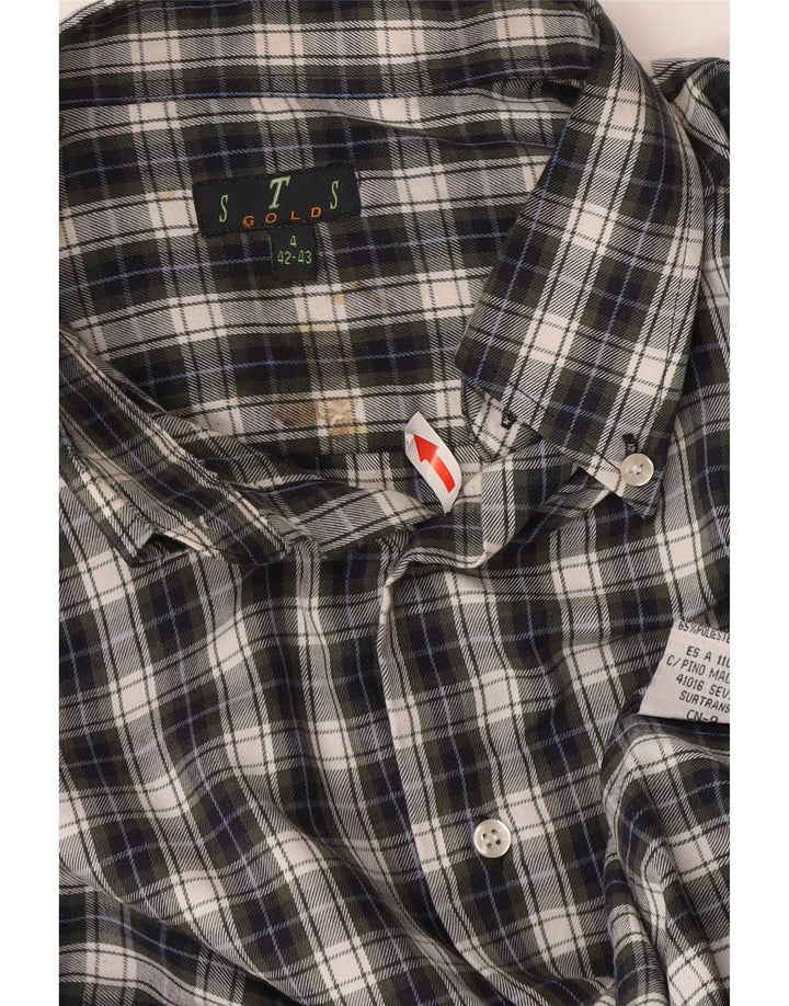 Camicia in flanella da uomo STS taglia 42/43 in poliestere a quadri blu grande