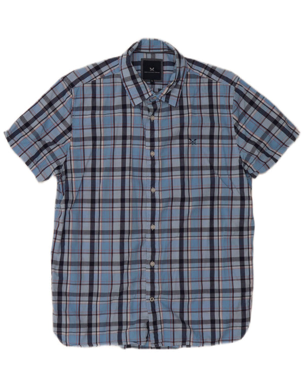 CREW CLOTHING Camicia da uomo a maniche corte in cotone a quadri blu grandi